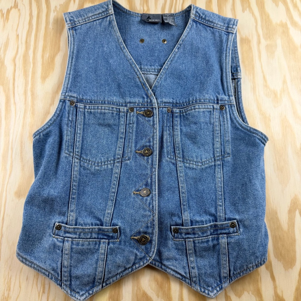 Vintage 90s Denim Vest Womens Petite Minimalist Western Grunge Jean Vest